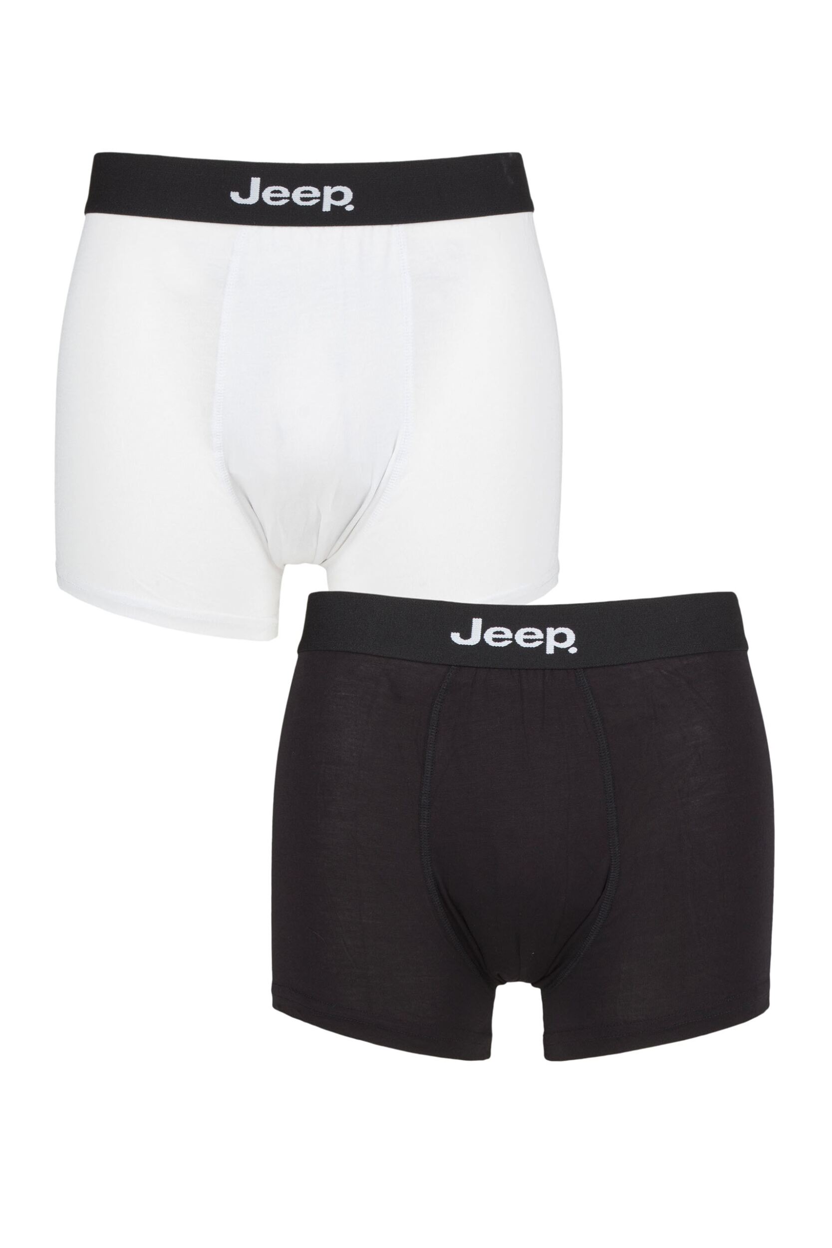 Mens 2 Pack Jeep Plain Fitted Bamboo Trunks Black / White Extra Large