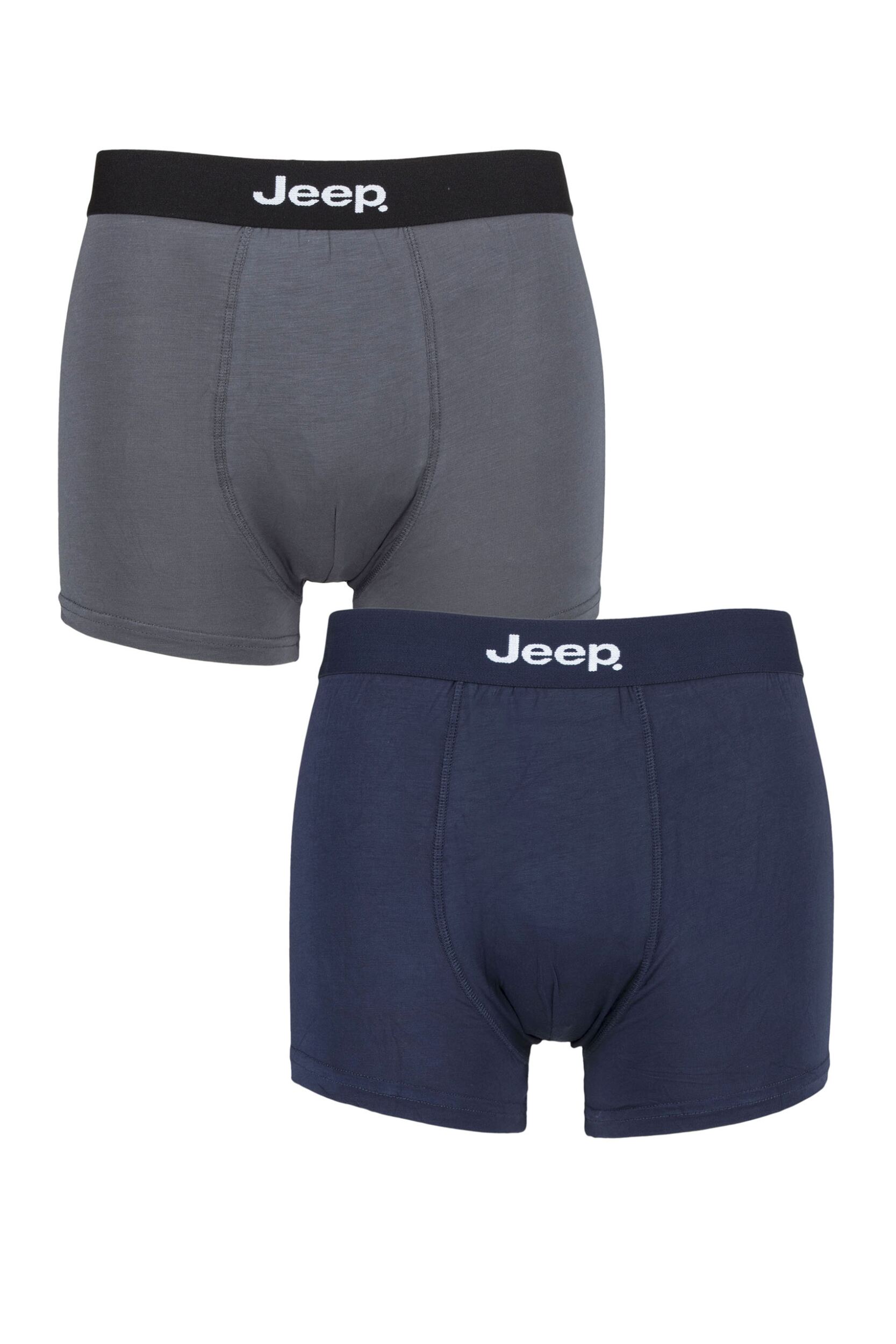 Mens 2 Pack Jeep Plain Fitted Bamboo Trunks Navy / Grey Extra Large